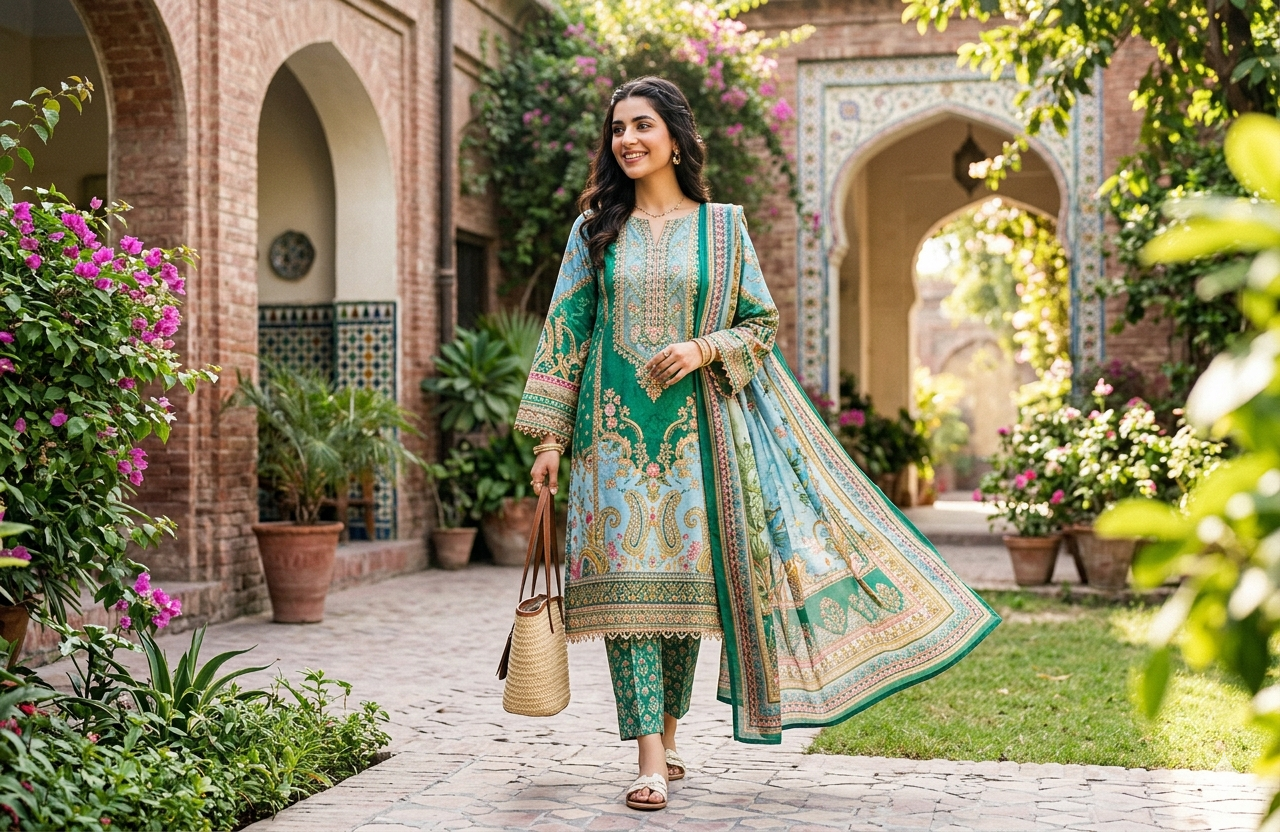 3 Piece Lawn Suit Pakistan Latest Summer Collection