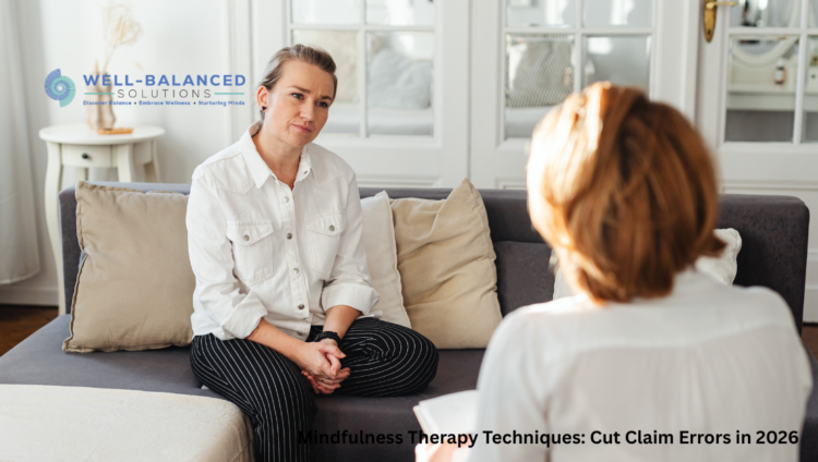 Therapist using mindfulness therapy techniques during a counseling session