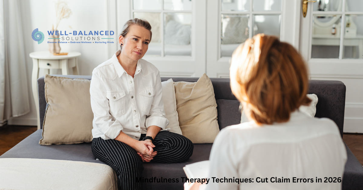 Therapist using mindfulness therapy techniques during a counseling session